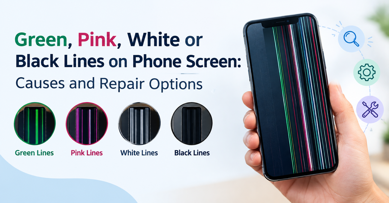 Green, Pink, White or Black Lines on Phone Screen: Causes and Repair Options